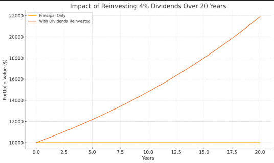 impact of reinvesting 4 % dividends over 20 years